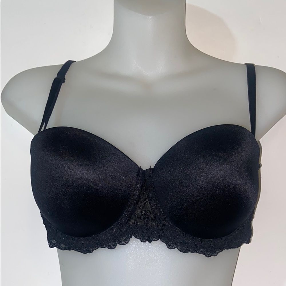 Wonderbra Push-Up Black Lace Trim Balconette Bra Women’s Size 36B USA